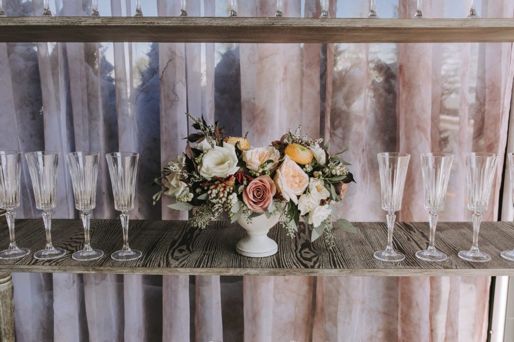 prosecco glasses and wedding flowers
